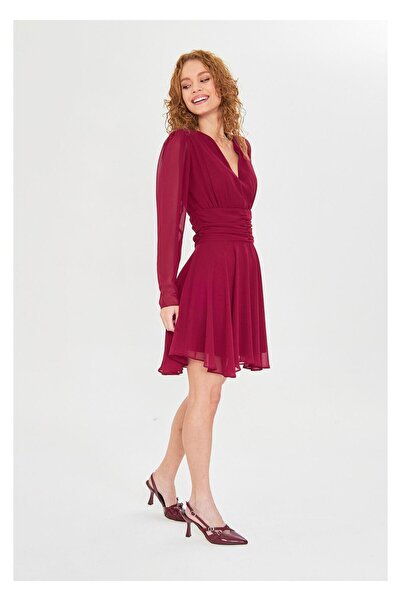 TIFFANY&TOMATO Beli Büzgülü Şifon Elbise