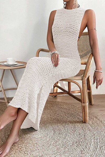 Angelsin Κομψό φόρεμα Pareo Beach - Πλεκτό με σκίσιμο κιμονό