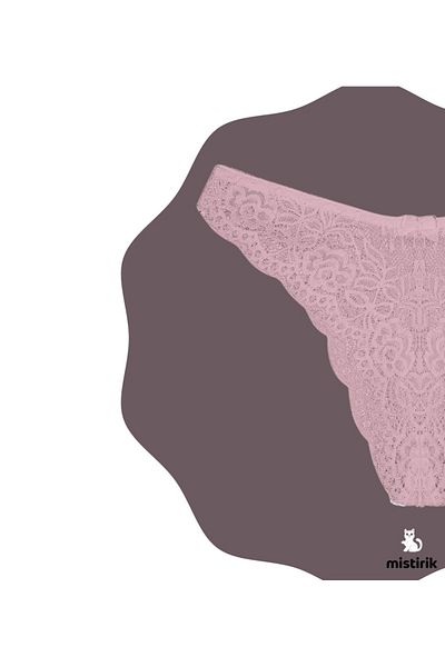 MİSTİRİK Brazilian Slip Panties with High Waist Stretchy Lace - Light Pink Color
