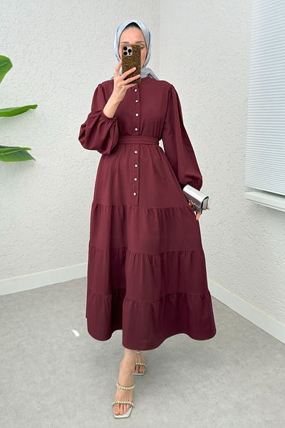 Salih Çelebi Hakim Collar Hijab Dress 2268 - Bordo