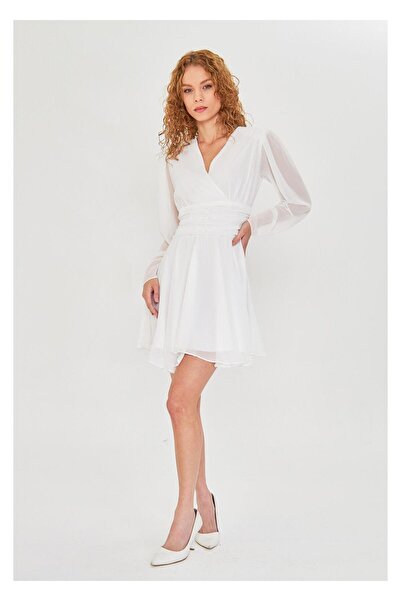 TIFFANY&TOMATO Beli Büzgülü Şifon Elbise