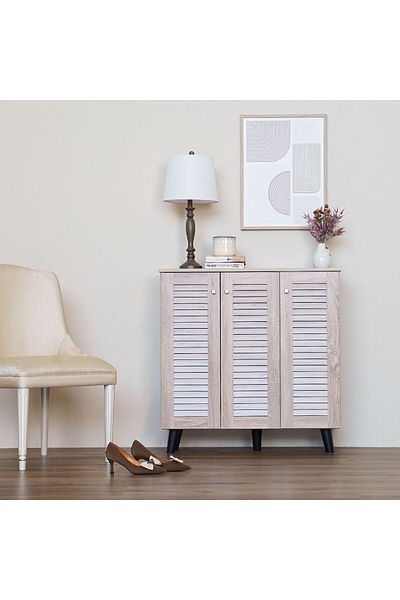 Danube Home Alfa 3-Door Shoe Cabinet - Sonoma Oak L90Xw32Xh91Cm