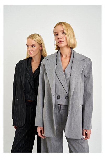 TIFFANY&TOMATO Fleto Cepli Çizgili Poliviskon Ceket