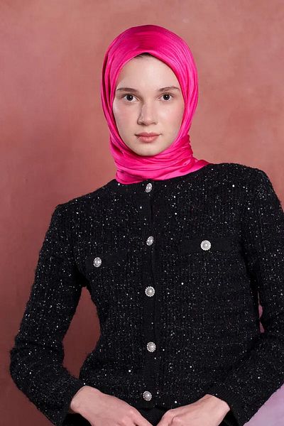 Madame Polo Μεταξένιο Ζακάρ Ζαφείρι Κασκόλ Ζέβρα Μοτίβο - Φούξια