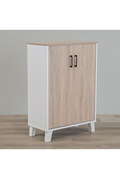 Danube Home Prima 2 Door Shoe Cabinet - White/Sonoma Oak L60xW30xH88cm