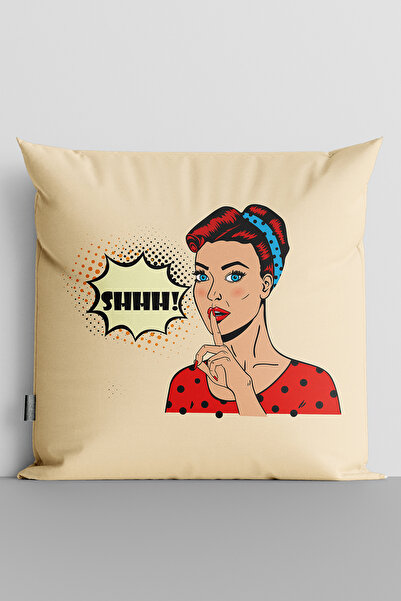 MUCİZE TEKSTİL Popart Women's Shhh Written Double Sided Digital Printed Pillo...