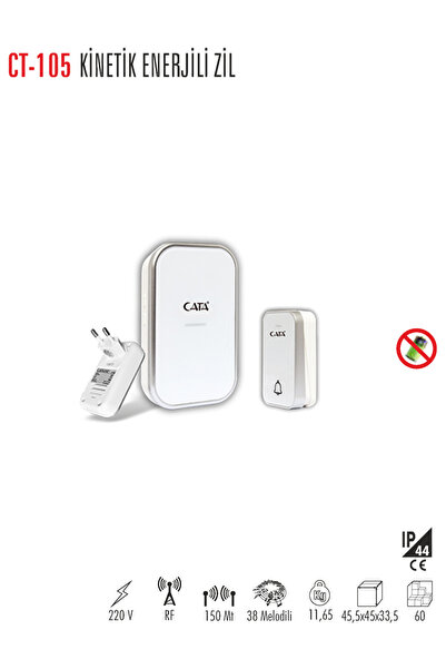 Cata Ct-105 Kinetik Enerjili Kumandalı Kapı Zili (220V)