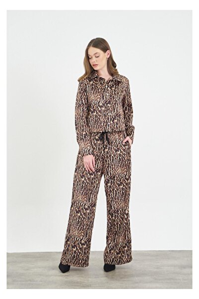 TIFFANY&TOMATO Leopar Desen Kısa Saten Gömlek