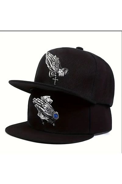 kargasa Hip Hop Baseball Caps, Cross & Gesture Printed - Streetwear Flat Brim Snapback 2