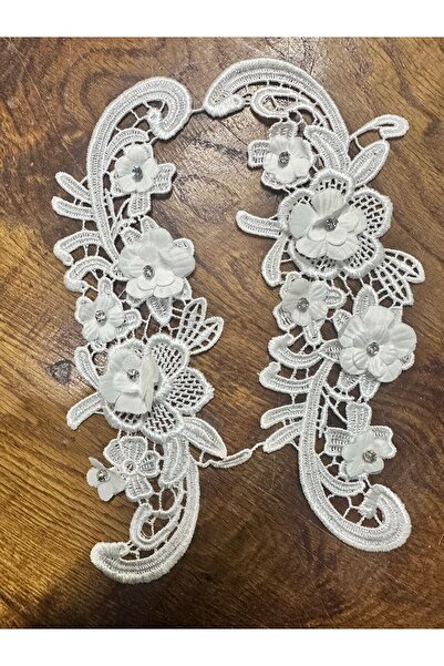 Gönülden Tasarım 2-DELIČNI SET VEZENIH APLIKACIJA OD BELOG CIRKONIJUMA 24X8 CM