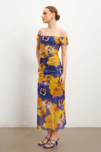 MODAGEN Rochie din tul cu căptușeală cu guler Madonna cu model cu umăr