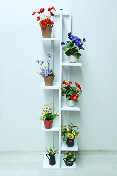 adımshops Beyaz, Metal Çerçeveli, 7 Bölmeli Dikey Çiçeklik,saksılık