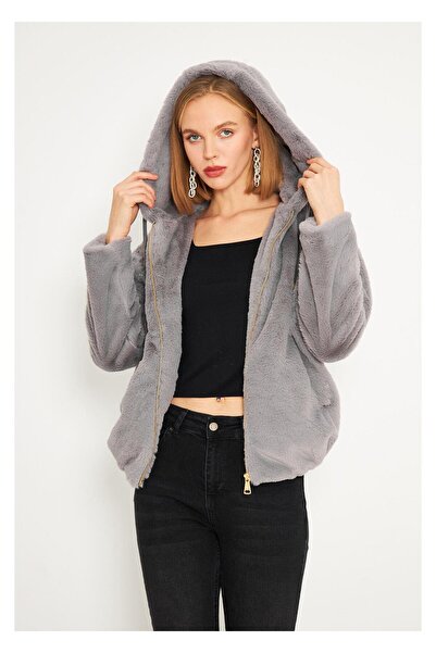 TIFFANY&TOMATO Etek Ucu Lastikli Kapüşonlu Peluş Mont