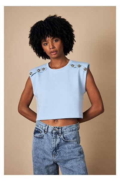 TIFFANY&TOMATO Düğmeli Sıfır Kol Modal Crop Bluz