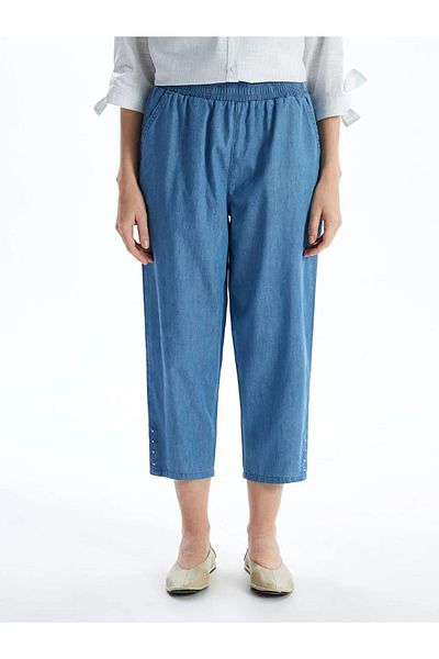 LC Waikiki LCW Grace Blue Jean Capri pentru femei cu talie elastică