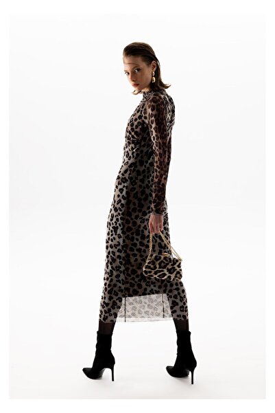 TIFFANY&TOMATO Leopar Desen Allerli Tül Elbise