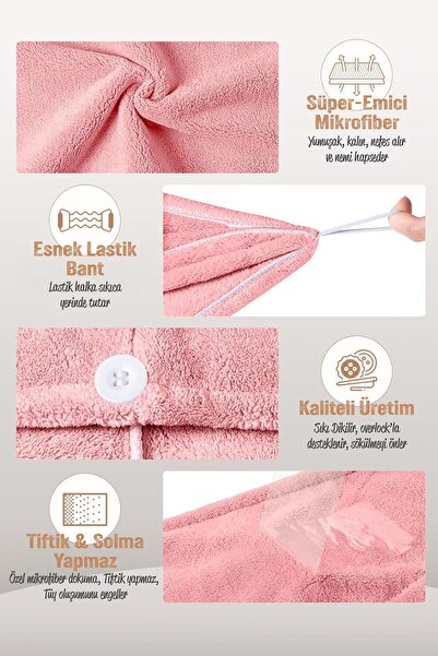 Telvesse 2 мікрофіброві рушники для волосся з гумкою для пляжу, моря, басейну, ванної кімнати, сушіння волосся, рожеві