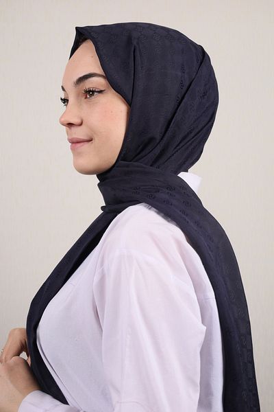 PİRAMİT Pyramid Self Patterned Monogram Shawl - Pattern-01 - Navy Blue