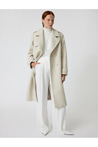 Koton Long Trench Coat Double Breasted Pocket with Belt