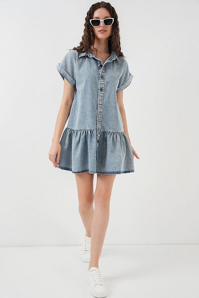 Bigdart Rochie scurtă de denim pentru femei 2530 - Albastru