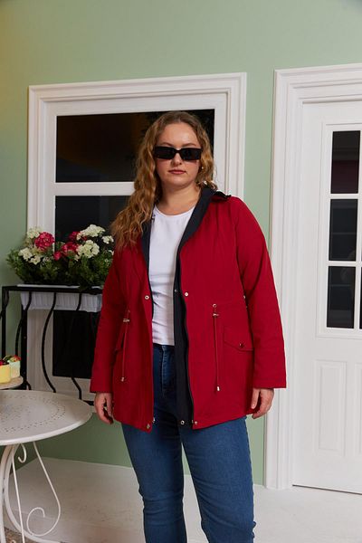 RMG Double Sided Plus Size Trench Coat Red