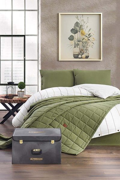 Altınbaşak Freda Double Duvet Cover-Bedspread Set Green (5 Pieces)