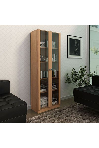 Danube Home Kinsey Tall Office Cabinet With 2 Glass Doors- Brown L59.8xw31.5xh171.5cm