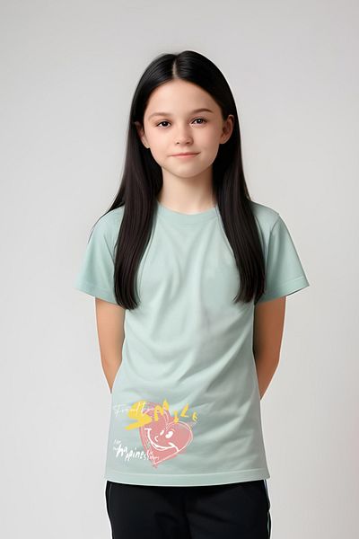 YA KO KİDS Smile Printed Girl's Short Sleeve T-Shirt and Sweatpants Set