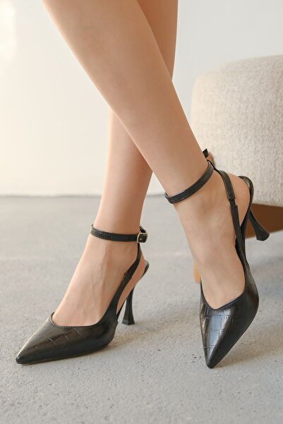 MODAADAM Γυναικεία Montana - Παπούτσια με λεπτό τακούνι μαύρο-κροκόδειλο