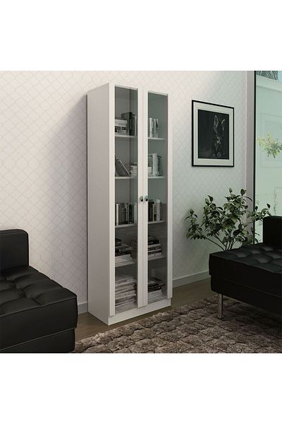 Danube Home Kinsey Tall Office Cabinet With 2 Glass Doors - White L59.8xw31.5xh171.5cm