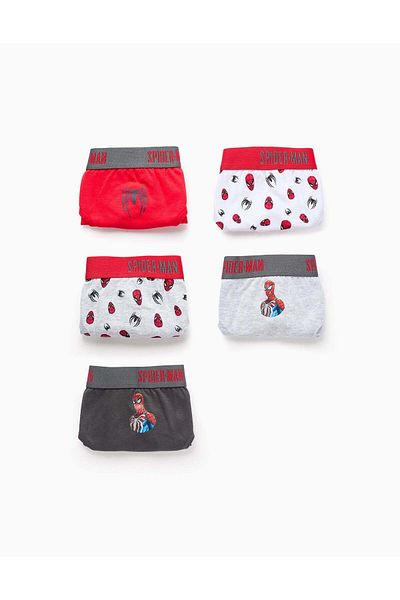 Ziddy Pack of 5 Boxer Shorts for Boys 'Spiderman', Red/White/Grey