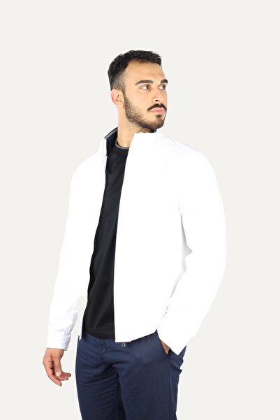 PAUL&SHARK Men's Regular Fit Stand Collar Fermen Closed Back Fin Lined White Dress