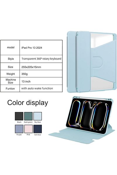 erorex حافظة لوحة مفاتيح Fegishilly متوافقة مع iPad Pro 13 (2024، M4، الجيل السابع) مع حامل دوار ذكي