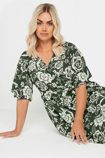 Stil Diva Plus Size Short Sleeve V Neck Belted Wrap Dress 137988