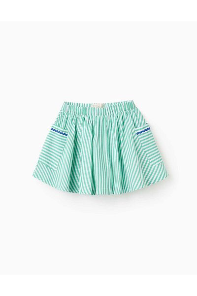Ziddy Striped Skirt with Integrated Shorts for Girls, Green/White