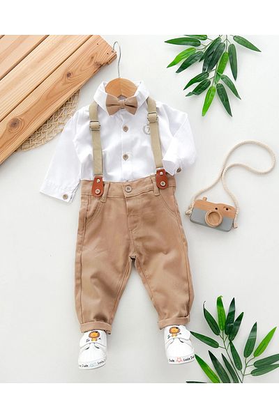 hümabebe Seasonal 4-Piece Festive Set with Detachable Bow Tie Snap Bodysuit Detail Shirt