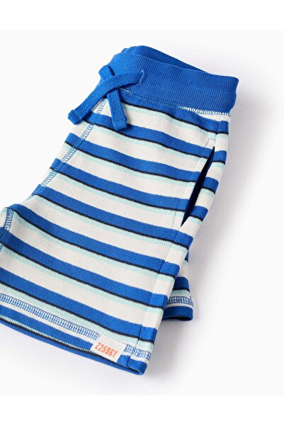 Ziddy Striped Cotton Piqué Shorts for Baby Boys, White/Blue