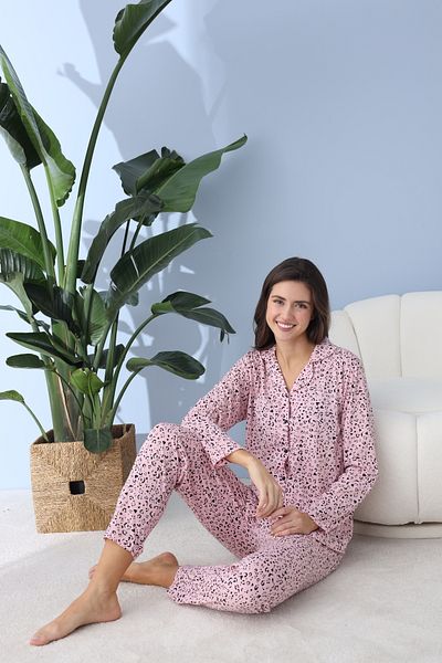 BEYAZTOPTAN Quality Long Sleeve Combed Single Jersey Jacket Pajama Set
