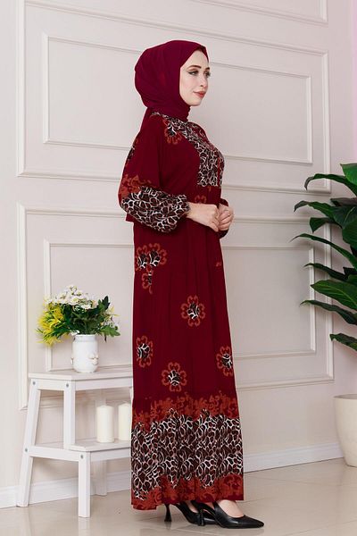 Sevitli Leopard Patterned Robe Viscon Dress-Red