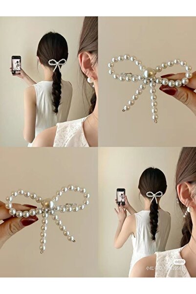 SHİNELİZE Agrafă de păr elegantă cu perle, modă pentru fete coreene, agrafă de păr cu detaliu de panglică cu perle, agrafă Pinterest