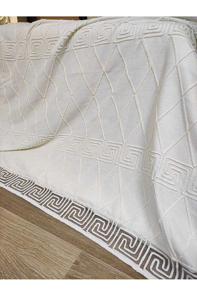 Çt Çeyizci Tekstil Double Bed Cover 3 Piece Cream Bed Cover