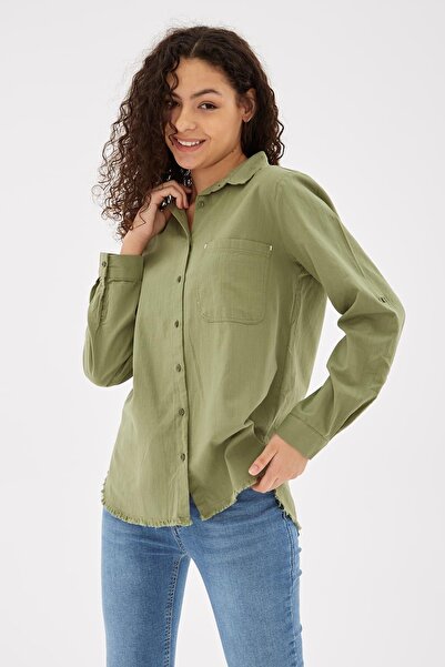 Fashion Friends Women's Hem Tasseled Shirt Y0390K1 Khaki