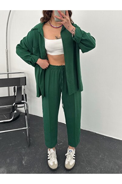 LOCH BUTİK Set din două piese cămașă verde și pantaloni de damă