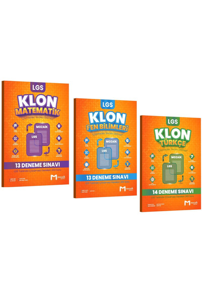 Mozaik Yayınları Mozaik Yayınları 8. Sınıf LGS Matematik Fen Bilimleri Türkçe 40'Lı Klon Branş Deneme Seti 3 Kitap