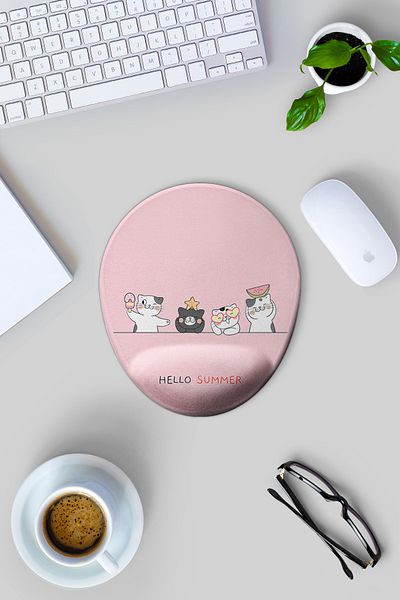 Gizeo Concept Hello Summer Cats Patterned Mouse Pad with Wrist Support