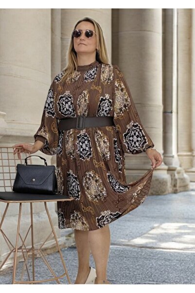 yagmurberen BELT DETAILED PLEATED LINED LARGE SIZE EVENING DRESS