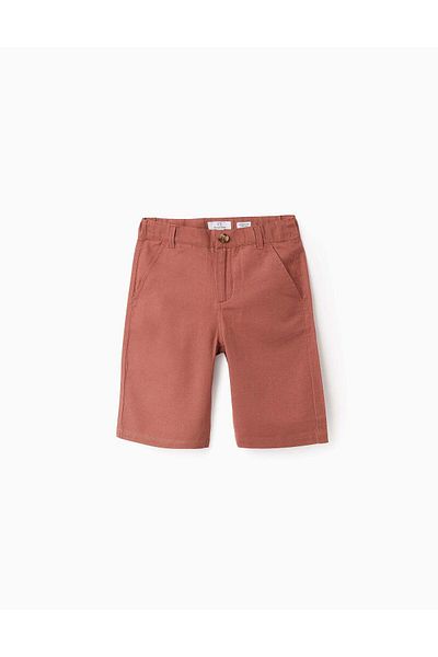Ziddy Cotton and Linen Chino Shorts for Boys 'Long', Brown