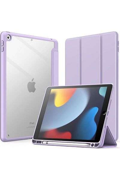 erorex حافظة JETech لجهاز iPad مقاس 10.2 بوصة (الجيل التاسع/الثامن/السابع، 2021/2020/2019) مع حامل قلم رصاص، شفافة