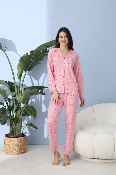 BEYAZTOPTAN Quality Long Sleeve Combed Single Jersey Jacket Pajama Set