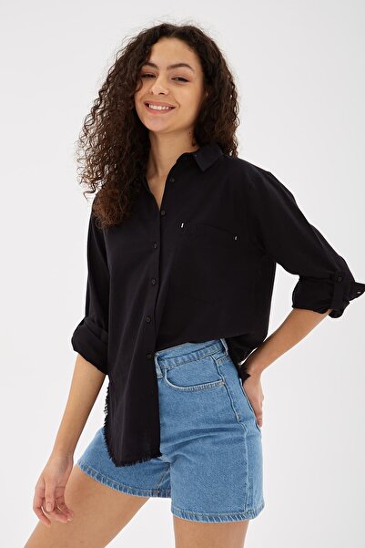 Fashion Friends Black Hem Tassel Shirt